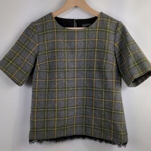 Pre Owned Banana Republic Plaid Lace Trim Tweed Short Sleeve Women's Top Size S